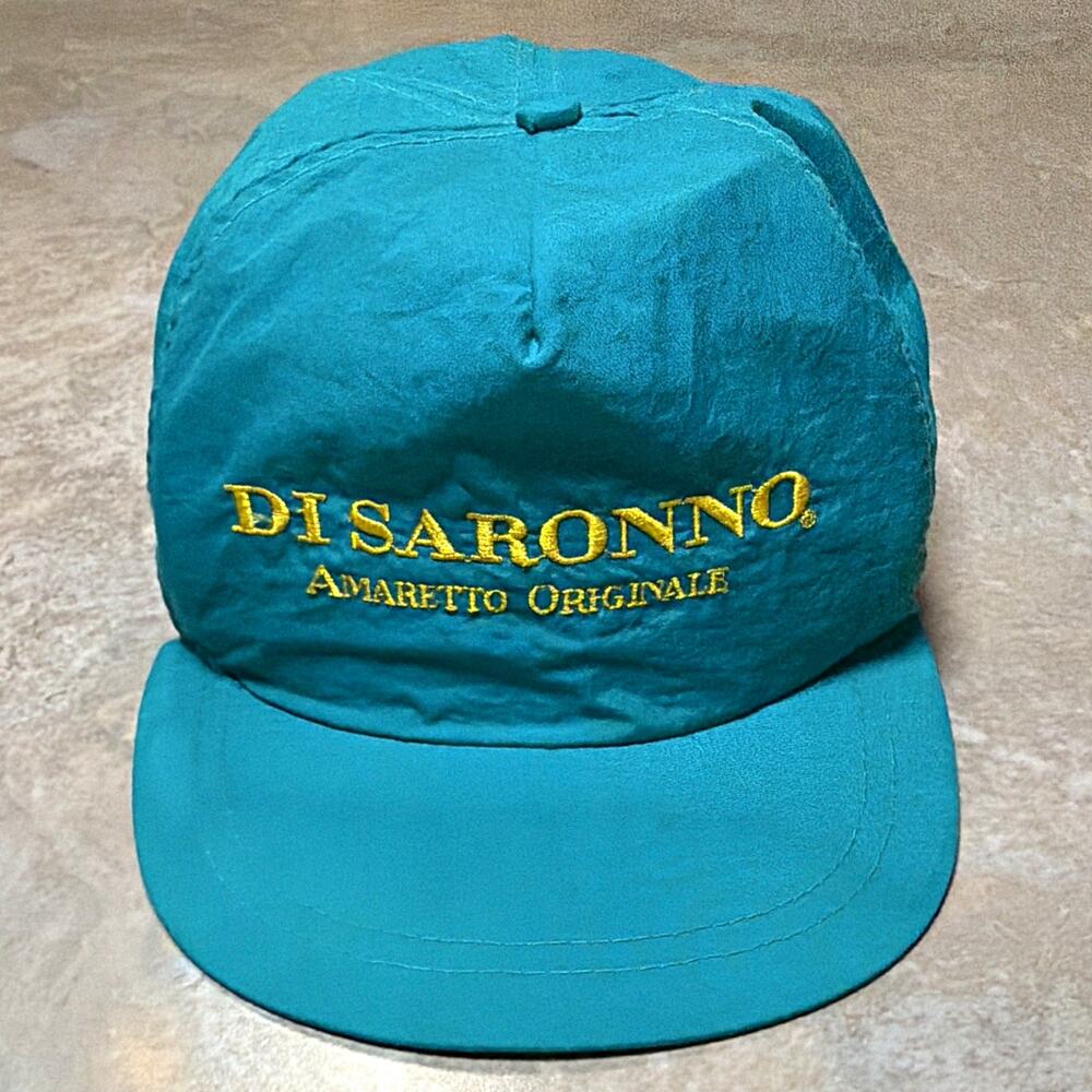 Vintage 90s Disaronno Amaretto Originale Snapback Hat/Cap Teal Yellow Distillery